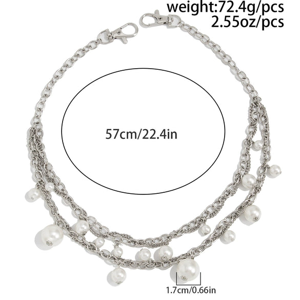 Men's Hiphop Metal Pearl Splicing Jeans Pendant Pants Chain Accessories