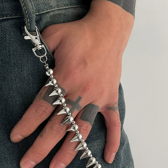 Men's Hiphop Metal Rivet Splicing Pants Chain Waist Chain
