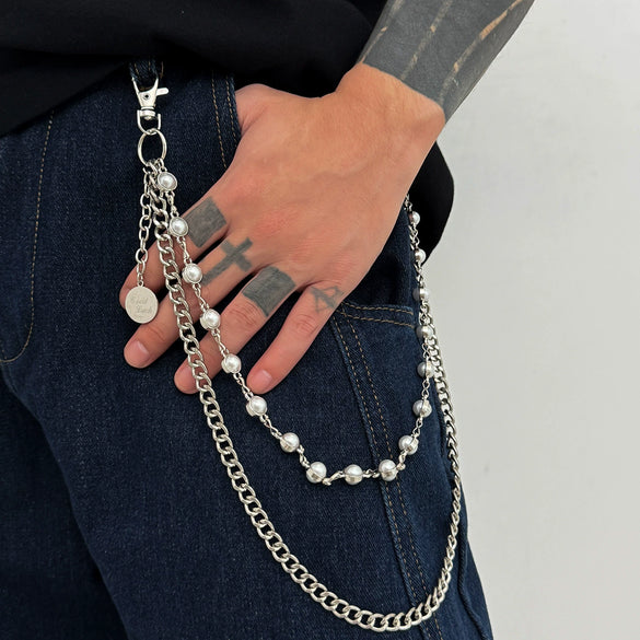 Men's Hiphop Metal Splicing Pants Chain