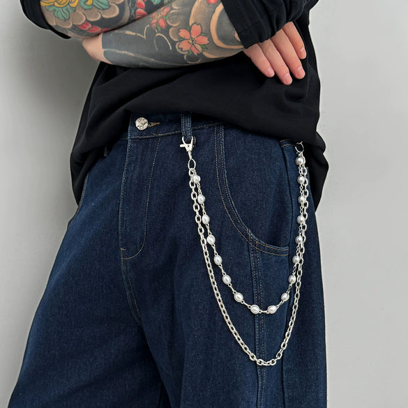 Men's Hiphop Metal Splicing Pants Chain
