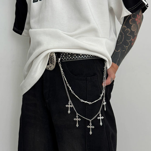 Men's Hiphop Metal Waist Chain With Cross Pendant