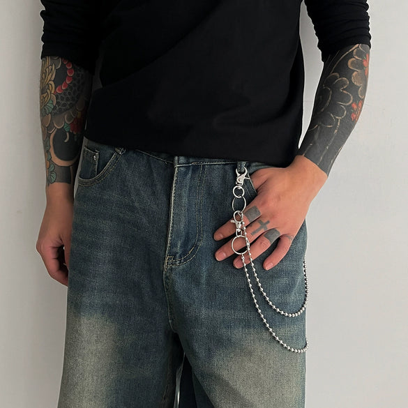 Men's Hiphop Metal Waist Chain With Double Circle Design