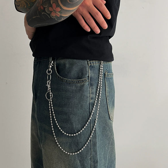 Men's Hiphop Metal Waist Chain With Double Circle Design
