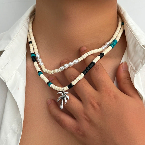 Men's Hiphop Niche Handmade Alloy Coconut Tree Pendant Clavicle Chain Jewelry With Geometric Pattern