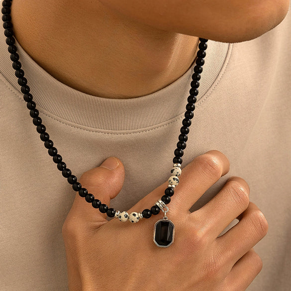 Men's Hiphop Niche Highend Simple Acrylic And Stainless Steel Geometric Handmade Beaded Necklace