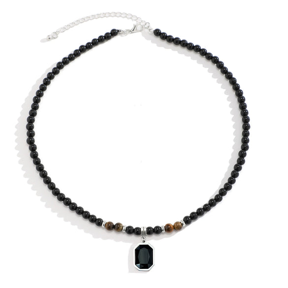 Men's Hiphop Niche Highend Simple Acrylic And Stainless Steel Geometric Handmade Beaded Necklace