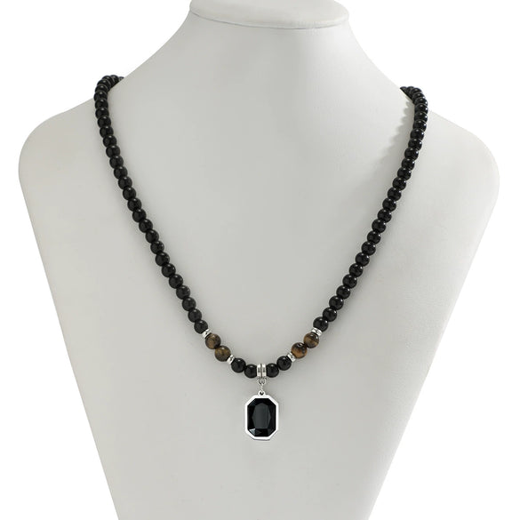 Men's Hiphop Niche Highend Simple Acrylic And Stainless Steel Geometric Handmade Beaded Necklace