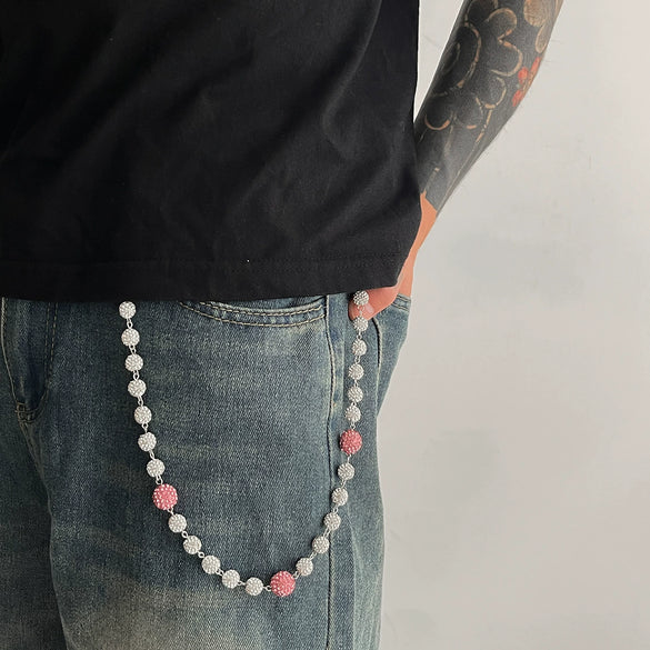 Men's Hiphop Niche Jeans Accessory Pendant Metal Purely Handmade Geometric Soft Clay Rhinestone Round Ball