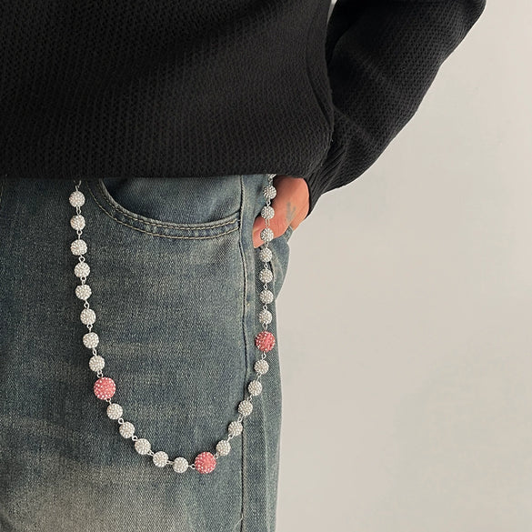 Men's Hiphop Niche Jeans Accessory Pendant Metal Purely Handmade Geometric Soft Clay Rhinestone Round Ball