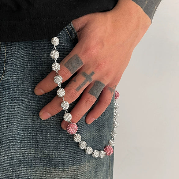 Men's Hiphop Niche Jeans Accessory Pendant Metal Purely Handmade Geometric Soft Clay Rhinestone Round Ball