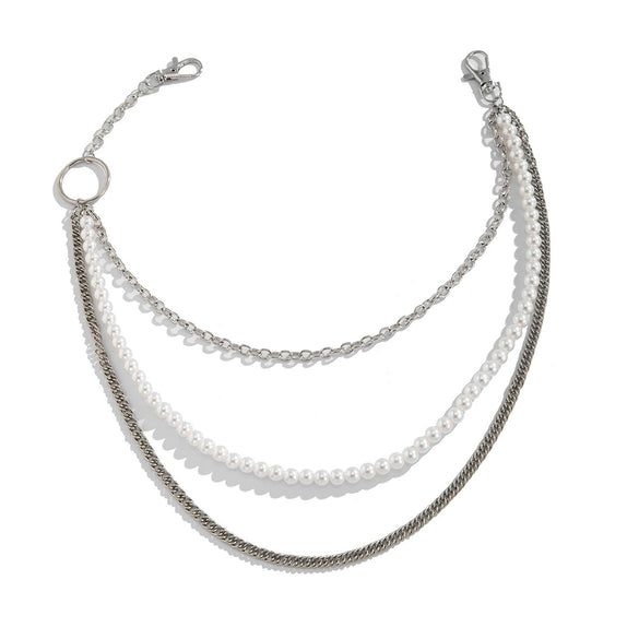 Men's Hiphop Niche Jeans Waist Chain Metal Pearl Stitching Cowboy Style High Street Accessories
