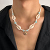 Men's Hiphop Niche Shell Necklace With Imitation Pearls And Geometric Pattern Handmade