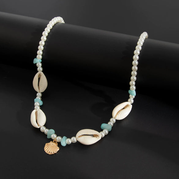 Men's Hiphop Niche Shell Necklace With Imitation Pearls And Geometric Pattern Handmade