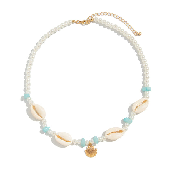 Men's Hiphop Niche Shell Necklace With Imitation Pearls And Geometric Pattern Handmade
