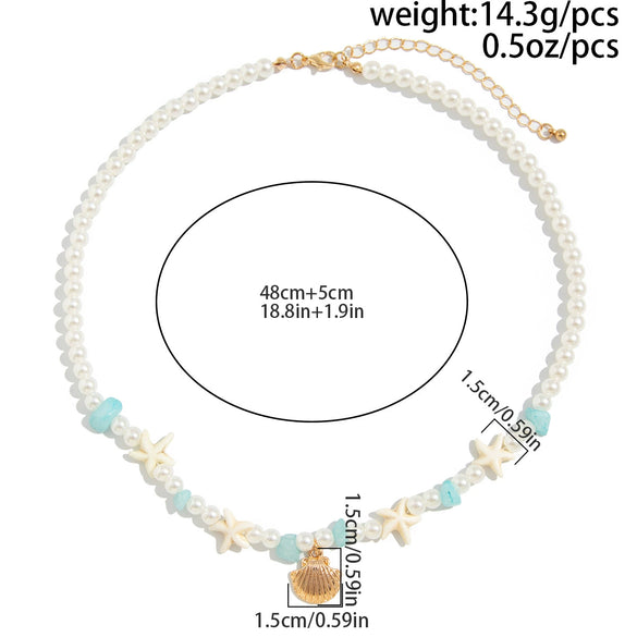 Men's Hiphop Niche Shell Necklace With Imitation Pearls And Geometric Pattern Handmade