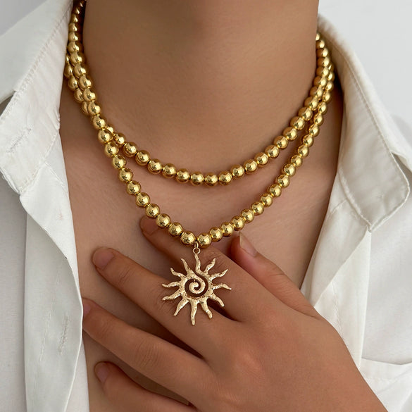 Men's Hiphop Niche Summer Alloy Geometric Pattern Handmade Sunflower Pendant Necklace