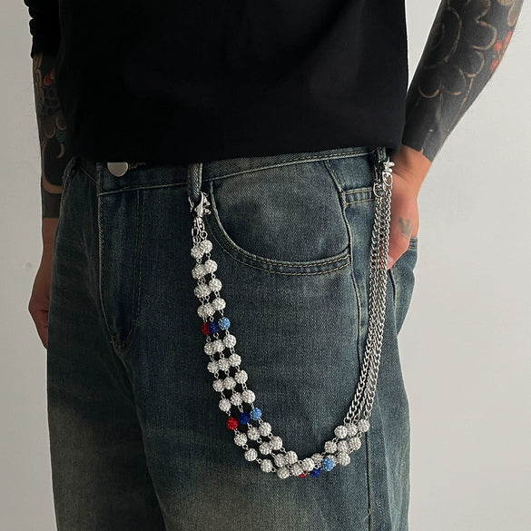Men's Hiphop Plastic Ball Stitching Waist Chain For Jeans