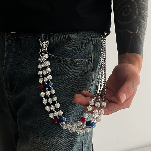 Men's Hiphop Plastic Ball Stitching Waist Chain For Jeans