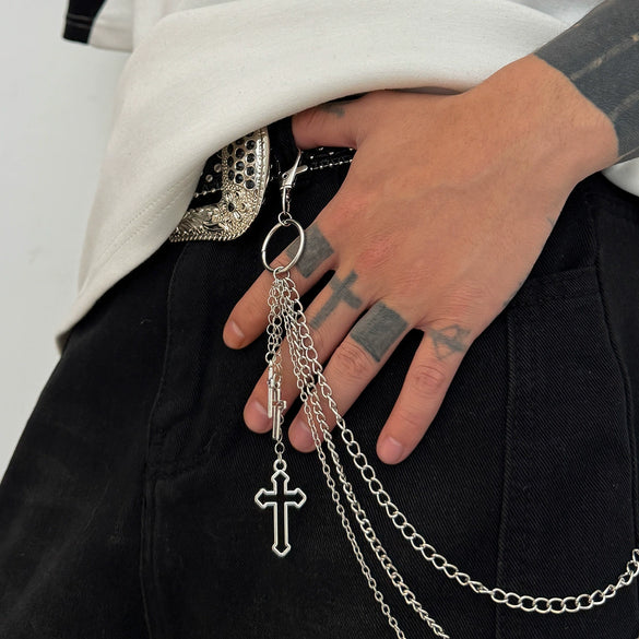 Men's Hiphop Punk Metal Chain Pants Chain Rock Jeans Waist Chain
