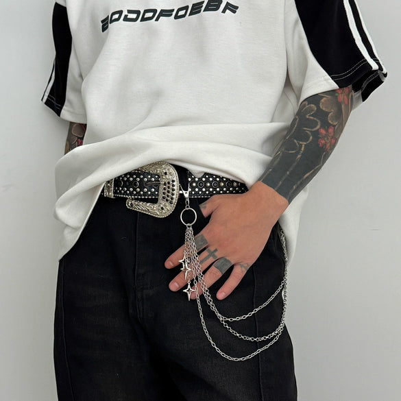 Men's Hiphop Punk Metal Chain Pants Chain Rock Jeans Waist Chain