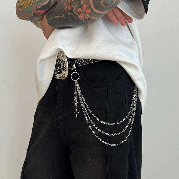 Men's Hiphop Punk Metal Chain Pants Chain Rock Jeans Waist Chain
