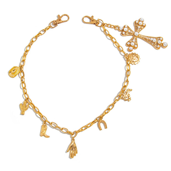 Men's Hiphop Punk Metal Pendant Waist Chain With Cross Crown Roman Numerals Electroplated