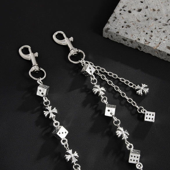 Men's Hiphop Retro Dice Splicing Metal Pearl Pants Chain Pendant