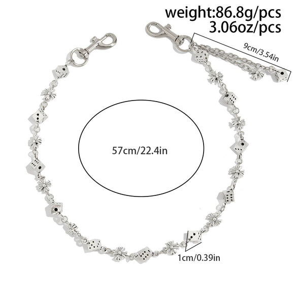 Men's Hiphop Retro Dice Splicing Metal Pearl Pants Chain Pendant