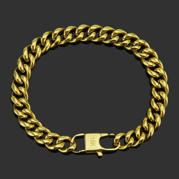 Men's Hiphop Stainless Steel Geometric Cuban Chain Bracelet With Electroplating