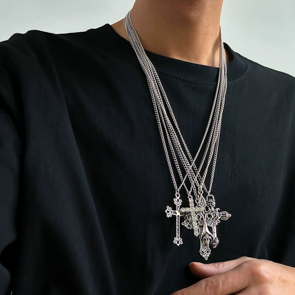 Men's Hiphop Street Style Geometric Alloy Handmade Cross Pendant Necklace