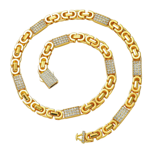 Men's Hiphop Style Alloy Geometric Stitching Cuban Chain Necklace With Diamond Design