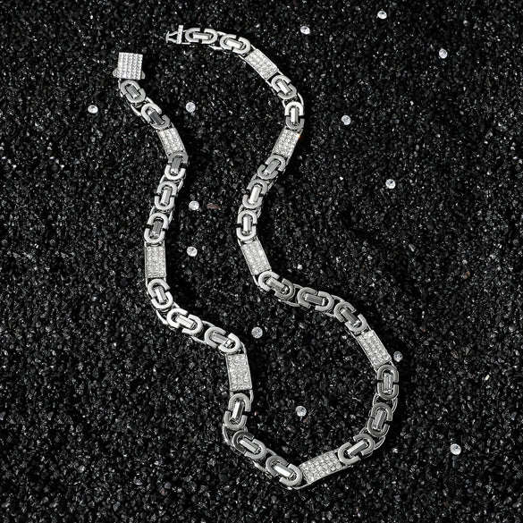 Men's Hiphop Style Alloy Geometric Stitching Cuban Chain Necklace With Diamond Design