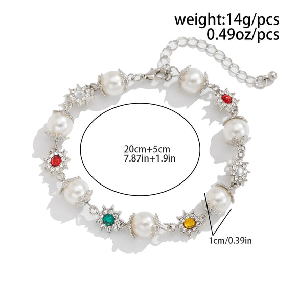 Men's Hiphop Style Alloy Handmade Flower Pearl Bracelet