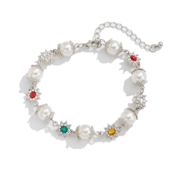 Men's Hiphop Style Alloy Handmade Flower Pearl Bracelet