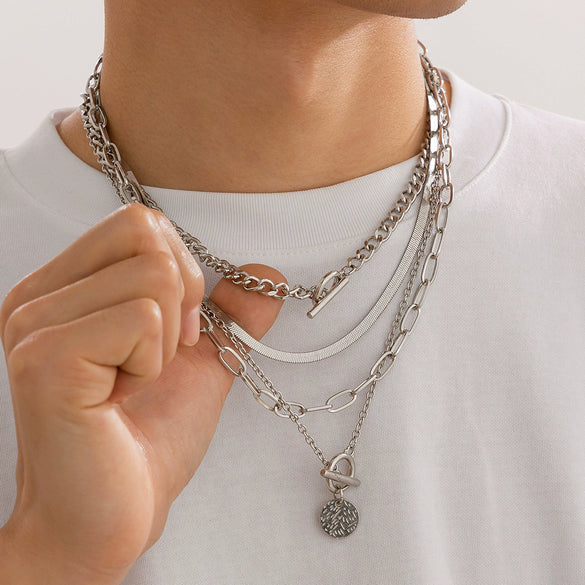 Men's Hiphop Style Alloy Handmade Geometric Flat Snake Chain Necklace