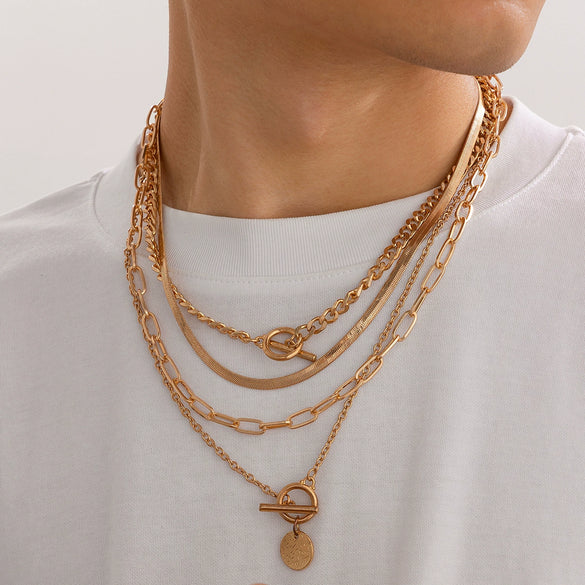 Men's Hiphop Style Alloy Handmade Geometric Flat Snake Chain Necklace