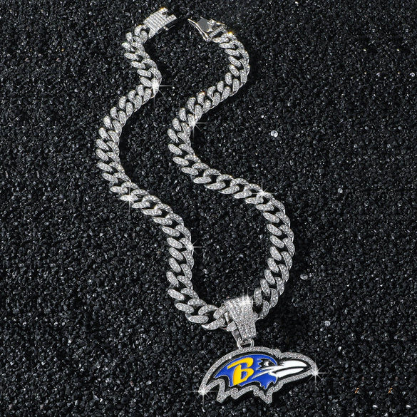 Men's Hiphop Style Eagle Head Football Team Logo Pendant Necklace With Cuban Chain And Zinc Alloy Pendant Electroplated