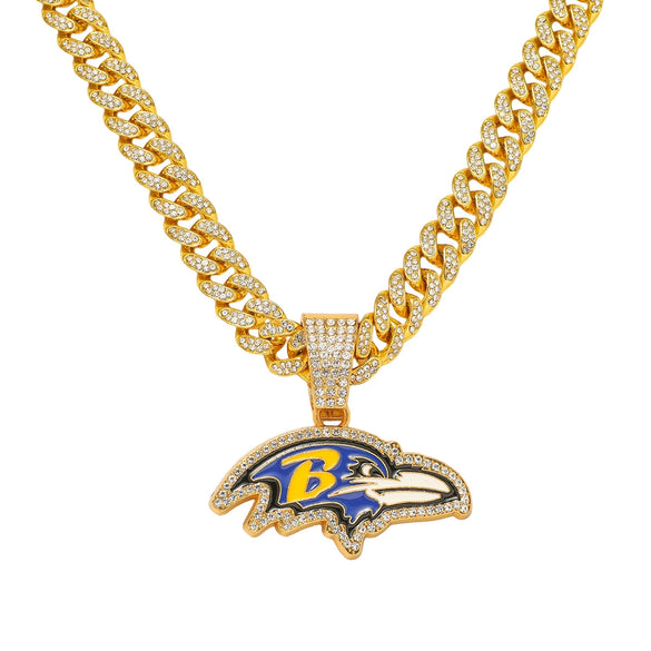 Men's Hiphop Style Eagle Head Football Team Logo Pendant Necklace With Cuban Chain And Zinc Alloy Pendant Electroplated