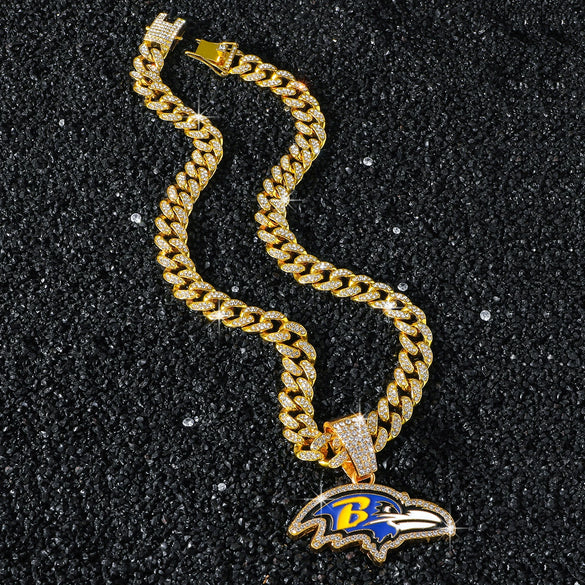 Men's Hiphop Style Eagle Head Football Team Logo Pendant Necklace With Cuban Chain And Zinc Alloy Pendant Electroplated