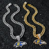 Men's Hiphop Style Eagle Head Football Team Logo Pendant Necklace With Cuban Chain And Zinc Alloy Pendant Electroplated