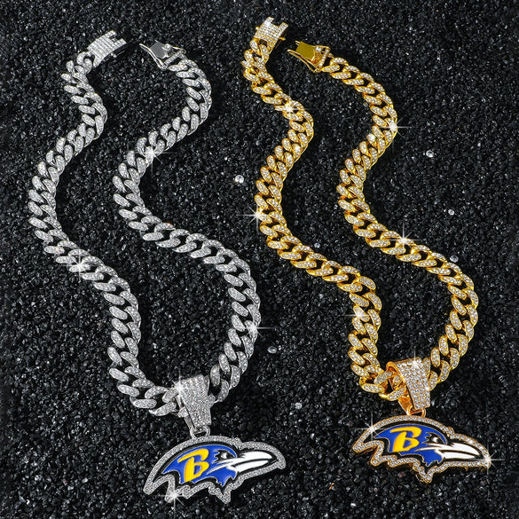 Men's Hiphop Style Eagle Head Football Team Logo Pendant Necklace With Cuban Chain And Zinc Alloy Pendant Electroplated
