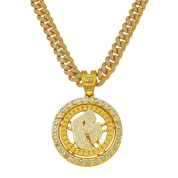 Men's Hiphop Style Rotating Letter Pendant Necklace Cuban Chain Zinc Alloy Electroplating