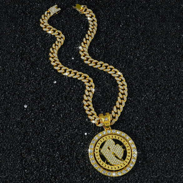 Men's Hiphop Style Rotating Letter Pendant Necklace Cuban Chain Zinc Alloy Electroplating
