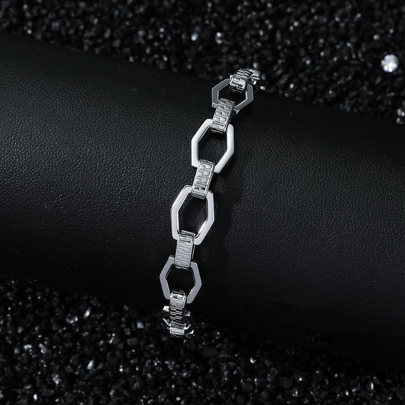 Men's Hiphop Style Stainless Steel Handmade Geometric Stitching Chain Bracelet With Electroplating