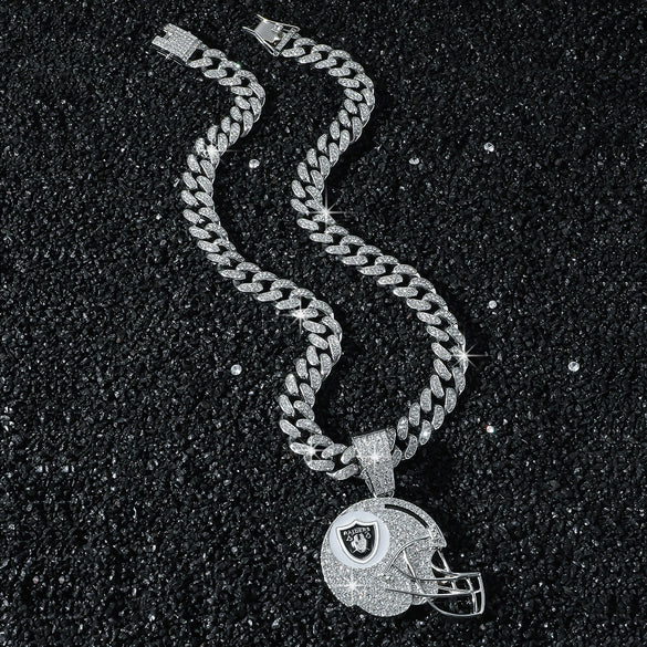 Men's Hiphop Style Zinc Alloy Cuban Chain With Football Team Logo Pendant Necklace Electroplated