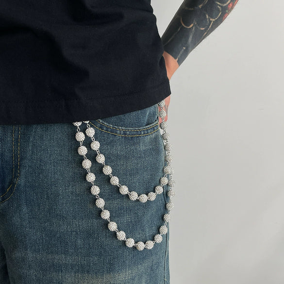 Men's Hiphop Waist Chain Jewelry Metal Ball Pendant With Diamondencrusted And Hand Hook Design