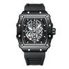 Men's Hollow Quartz Watch Alloy Case Silicone Strap Rectangle Dial Leisure Style