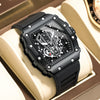Men's Hollow Quartz Watch Alloy Case Silicone Strap Rectangle Dial Leisure Style