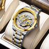Men's Hollow Transparent Automatic Watch Alloy Stainless Steel Round Waterproof Luminous Leisure Style