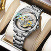 Men's Hollow Transparent Automatic Watch Alloy Stainless Steel Round Waterproof Luminous Leisure Style